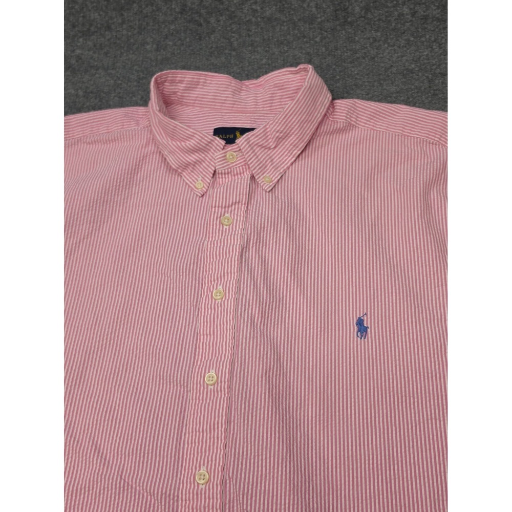 Polo Ralph Lauren Men's 3XB Pink White Striped Seersucker Shirt Classic Fit